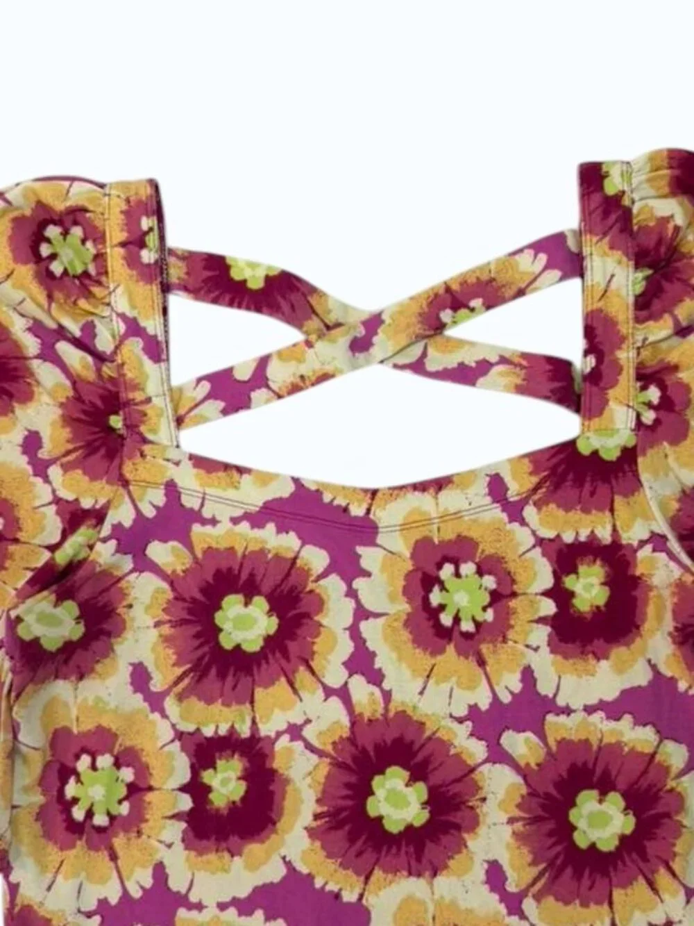 Free People Floral Long Sleeve Top L/G Pink Yellow Cotton Blend Boho EUC.